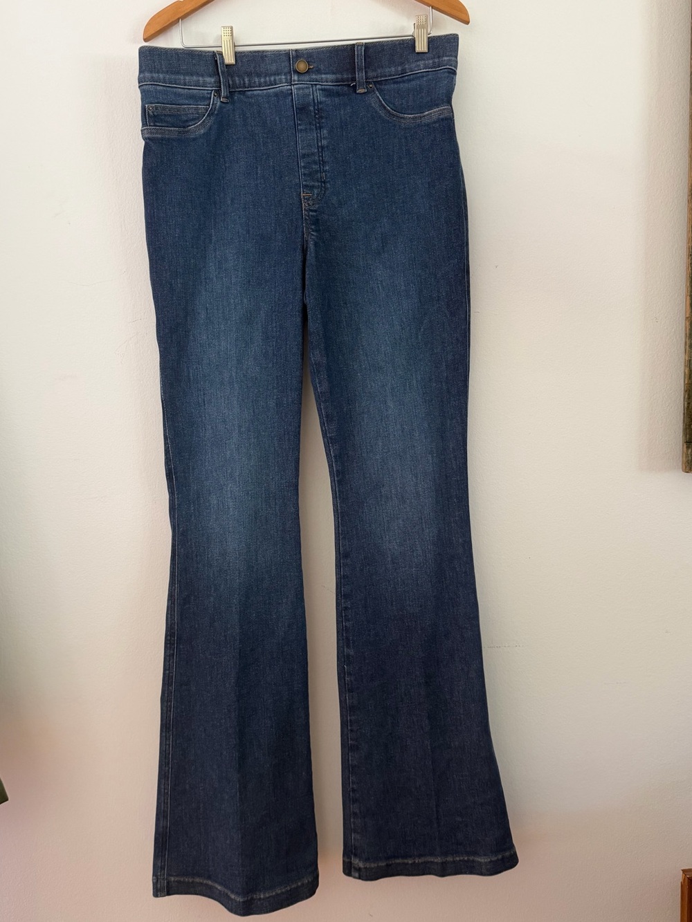Spanx Pull On High Rise Flare Jeans Medium Wash Women's Size XL Tall